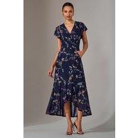 Jolie Moi Women's Mesh Frill Hem Maxi Dress in Dark Navy | Size: 14