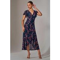 Jolie Moi Women's Mesh Frill Hem Maxi Dress in Mid Navy | Size: 12