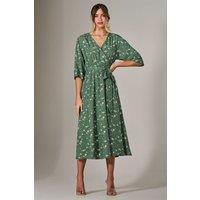 Jolie Moi Women's Tie Front Half Sleeve Midi Dress in Bright Green | Size: 10