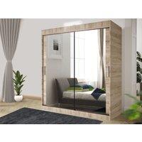 RAC3 Sliding Mirror Wardrobe with LED, Drawers - Modern Bedroom Storage 120cm in Light Oak