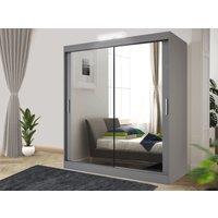 RAC3 Sliding Mirror Wardrobe with LED, Drawers - Modern Bedroom Storage 120cm in Grey