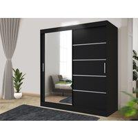 RAC3 Modern LED black Effect 203cm Sliding Door Wardrobe with Mirror & Integrated Drawers, Spacious Bedroom Storage