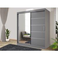 RAC3 Modern LED black Effect 203cm Sliding Door Wardrobe with Mirror & Integrated Drawers, Spacious Bedroom Storage in Grey