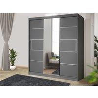RAC3 OSLO LED 150cm Modern Grey Sliding Bedroom Wardrobe with Mirror & Drawers