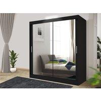 RAC3 Sliding Mirror Wardrobe with LED, Drawers - Modern Bedroom Storage 150cm in Black