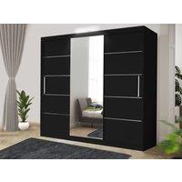 RAC3 Modern LED white Effect 250cm Sliding Door Wardrobe with Mirror & Integrated Drawers, Spacious Bedroom Storage in Black