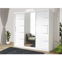 RAC3 Modern LED white Effect 250cm Sliding Door Wardrobe with Mirror & Integrated Drawers, Spacious Bedroom Storage