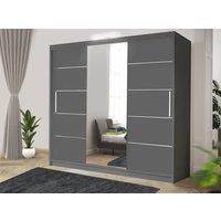 RAC3 Modern LED white Effect 250cm Sliding Door Wardrobe with Mirror & Integrated Drawers, Spacious Bedroom Storage in Grey