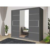 RAC3 Modern black Effect 250cm Sliding Door Wardrobe with Mirror & Integrated Drawers, Spacious Bedroom Storage in Grey