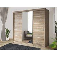 RAC3 Modern black Effect 250cm Sliding Door Wardrobe with Mirror & Integrated Drawers, Spacious Bedroom Storage in Light Oak