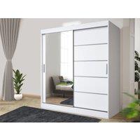 RAC3 Modern LED Oak Effect 150cm Sliding Door Wardrobe with Mirror & Integrated Drawers, Spacious Bedroom Storage in White