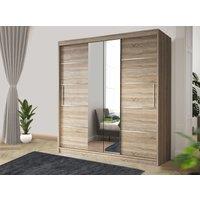 RAC3 OSLO 203cm Modern black Sliding Bedroom Wardrobe with Mirror & Drawers in Light Oak
