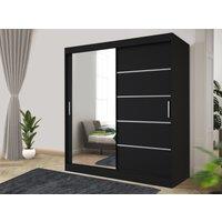 RAC3 Modern grey Effect 203cm Sliding Door Wardrobe with Mirror & Integrated Drawers, Spacious Bedroom Storage in Black