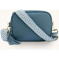 Apatchy London Women's Denim Blue Leather Crossbody Bag With Denim Blue Chevron Strap
