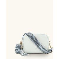 Apatchy London Women's Leather Crossbody Bag With Denim Blue Arrow Strap in White