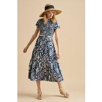 Brakeburn Women's Ikat Maxi Shirt Dress in Navy | Size: 10