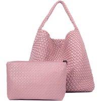 PEACH ACCESSORIES Women's Chic Weave Tote Handbag with Matching Clutch in Dusty Pink