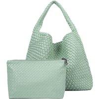 PEACH ACCESSORIES Women's Chic Weave Tote Handbag with Matching Clutch in Mint