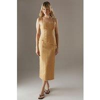 Warehouse Women's Buckle Detail Raw Edge seamed Midi Dress in Yellow | Size: 10