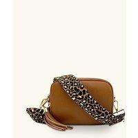 Apatchy London Women's Tan Leather Crossbody Bag With Tan Cheetah Strap