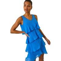 Roman Women's Embellished Hotfix Tiered Chiffon Dress in Royal | Size: 20