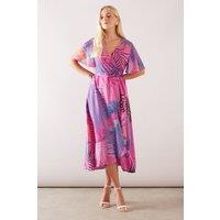 Wallis Women's Petite Pink Floral Wrap Chiffon Midi Dress | Size: 12
