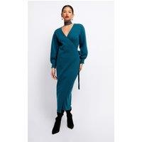 Little Mistress Women's Petrol Knit Midaxi Wrap Dress in Blue | Size: Small