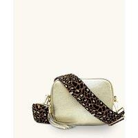 Apatchy London Women's Gold Leather Crossbody Bag With Tan Cheetah Strap
