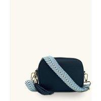 Apatchy London Women's Navy Leather Crossbody Bag With Denim Blue Chevron Strap