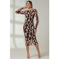 Jolie Moi Women's Gionna Mesh Long Sleeve Midaxi Dress in Brown | Size: 10