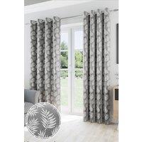 Enhanced Living Oakland Grey Leaf Pattern, Thermal, Room Darkening Pair of Curtains with Eyelet Top | Size: 168 cm width x 183 cm drop
