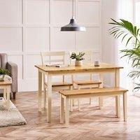 FurnitureboxUK Salcombe Extending Rectangular Wooden Table with 2 Whitby Chairs & 1 Small Bench in Cream