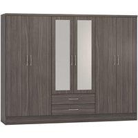 Seconique Nevada 6 Door 2 Drawer Mirrored Wardrobe in Black