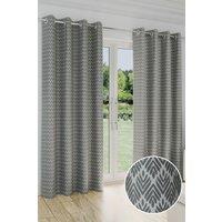Enhanced Living 'Aspen' Grey Geometric Leaf Pattern Room Darkening - Pair of Thermal Curtains with Eyelet Header | Size: 168 cm width x 183 cm drop
