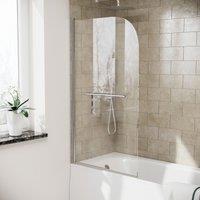 Nes Home Frameless Bath Shower Screen with Glass Swing Door & Towel Bar in Metallic Silver