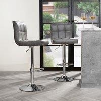 OHS Adjustable Bar Stools x 2 Faux Leather Swivel Seat Kitchen Counter Chair in Light Grey