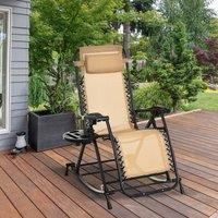 OUTSUNNY Folding Recliner Chair Outdoor Lounge Rocker Zero-Gravity Seat in Beige