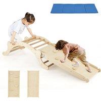 Costway 3-In-1 Wooden Climber Toddler Climber Arch Indoor w/Ramp Natural