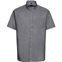 Russell Collection Men's Oxford Easy-Care Short-Sleeved Shirt in Silver | Size: 19 inches