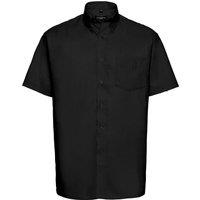 Russell Collection Men's Oxford Easy-Care Short-Sleeved Shirt in Black | Size: 19 inches