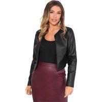 KRISP Women's PU Cropped Open Style Jacket in Black | Size: XS