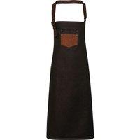 Premier Division Waxed Look Faux Leather Denim Bib Apron in Black