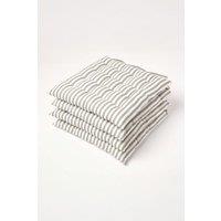 Homescapes Set of 4 Grey Stripe Seat Pad with Button Straps 100% Cotton 40 x 40 cm | Size: 40 cm x 40 cm