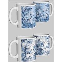 Simply Stunning Mugs Exquisite Chinoiserie Mug Set of 2 - Delicate Blue Crane & Floral Design in White