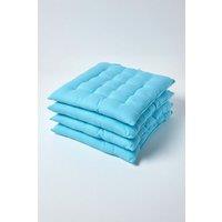 Homescapes 4 Pack Seat Pads Luxury 100% Cotton Indoor Outdoor Garden Cushion, 40cm in Light Blue | Size: 40 cm x 40 cm