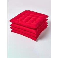 Homescapes 4 Pack Seat Pads Luxury 100% Cotton Indoor Outdoor Garden Cushion, 40cm in Red | Size: 40 cm x 40 cm