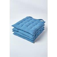 Homescapes 4 Pack Seat Pads Luxury 100% Cotton Indoor Outdoor Garden Cushion, 40cm in Blue | Size: 40 cm x 40 cm