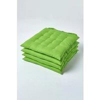 Homescapes 4 Pack Seat Pads Luxury 100% Cotton Indoor Outdoor Garden Cushion, 40cm in Lime | Size: 40 cm x 40 cm