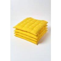 Homescapes 4 Pack Seat Pads Luxury 100% Cotton Indoor Outdoor Garden Cushion, 40cm in Yellow | Size: 40 cm x 40 cm