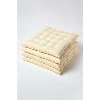 Homescapes 4 Pack Seat Pads Luxury 100% Cotton Indoor Outdoor Garden Cushion, 40cm in Cream | Size: 40 cm x 40 cm